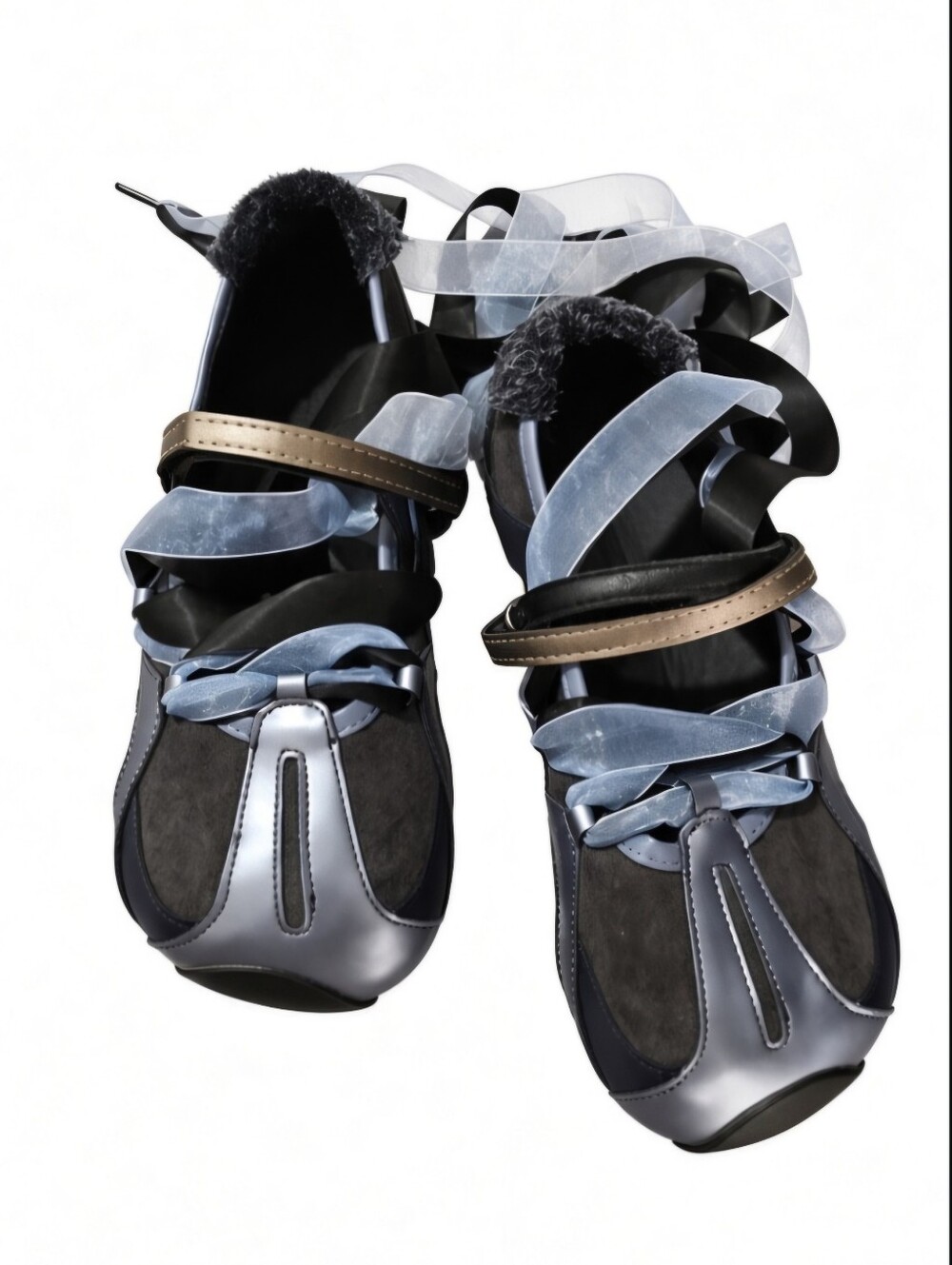 Kids Gray & Black Ribbon Lace-Up Fashion Sneakers Size 35